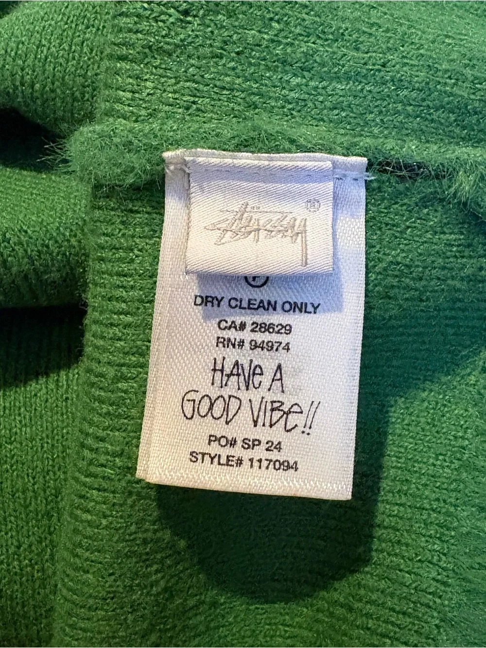 STUSSY Men Green Shaggy Fuzzy Mohair Style Button Cardigan Sweater Size Medium - Picture 7 of 8